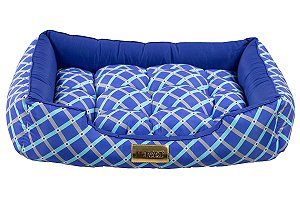 Cama Retangular Azul Geométrico Para Cachorro ou Gato