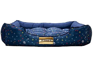 Cama Retangular Azul Patinhas para Cachorro ou Gato