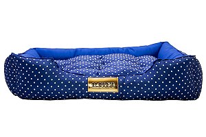 Cama Retangular Luxo Azul Bolinhas para Cachorro ou Gato