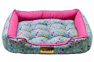 Cama Retangular Luxo Rosa Borboleta Para Cachorro ou Gato