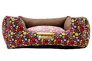 Cama Quadrada para Cachorro ou Gato Luppet Luxo Marrom Floral