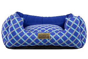 Cama Quadrada para Cachorro ou Gato Luppet Luxo Azul Geométrico