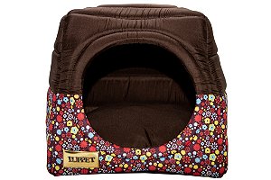 Cama Iglu e Toca Para Cachorro  Luxo Marrom Floral