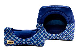 Cama Iglu e Toca Para Cachorro  Luxo Azul Geométrico