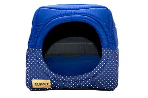 Cama Iglu e Toca Para Cachorro Luxo Azul Poa