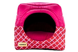 Cama Iglu e Toca Para Cachorro  Luxo Rosa Geométrico