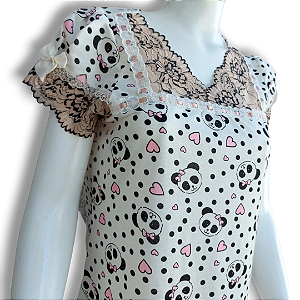 Camisola Princesa Encantada Feminina Adulto Roupa de dormir |Estampa Urso Panda
