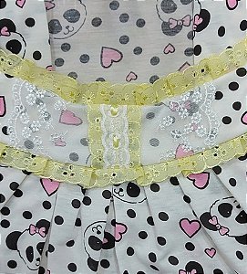 Camisola Isadora Adulto Manga curta Roupa de Dormi Estampa Urso Panda amarelo G