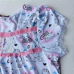 Camisola Infantil Isadora manga Básica Estampa gatinha Tira bordada cor rosa escuro Veste 10 -12 Anos