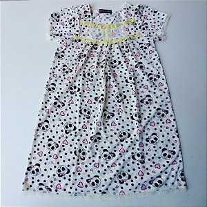 Camisola Isadora infantil com manga curta Roupa de dormir Estampa Urso panda Tira bordada Cor Amarelo