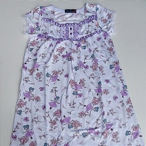 Camisola Infantil Isadora Manga Básica estampa bailarina tira bordada lilás brilhante