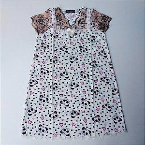 Camisola infantil Princesa encantada Estampa urso panda | Manga na renda barrada Cor Cáqui