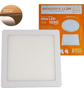 Painel Slim Led Embutir Quadrado 3000K Branco Quente 12W Bivolt Branco Llum Bronzearte