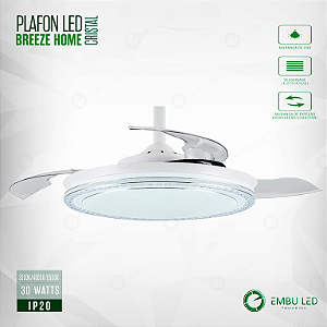 Ventilador De Teto Retratil Com PLAFON LED BREEZE HOME BRANCO CRISTAL