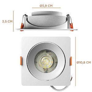 Spot Led Easy Decor Embutir Quadrado 960 Lúmens 3000K Branco Quente 12W Bivolt 11Cm Branco Llum Bronzearte