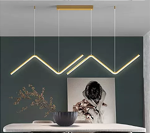 Lustre L900*H2000Mm Minimalista Wave Dourado Luz 3500K 40W