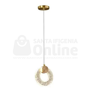 Pendente De Cristal Dourado D150Mm 3500K Led7W Altura 2M
