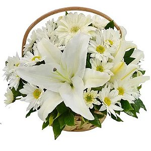 Cesta de Margaridas e Lírios Brancos