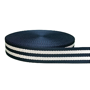 ALÇA 30MM 2 LISTRAS GROSSA COR MARINHO LISTRA BRANCA (METRO)