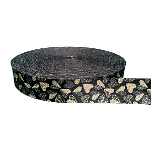 ALÇA ACETINADA 30MM ESTAMPADA COR CORAÇÃO ONÇA 1 METRO