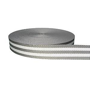 ALÇA 40MM 2 LISTRAS GROSSA COR CINZA LISTRA BRANCA (METRO)