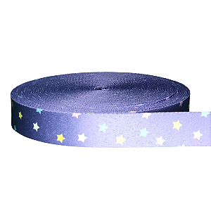 ALÇA ACETINADA 30MM ESTAMPADA COR ESTRELAS LILAS 1 METRO