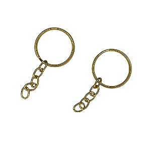 ARGOLA PARA CHAVEIRO 22MM DOURADA COM CORRENTE – KIT COM 5 UNIDADES