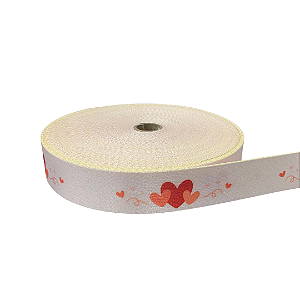 ALÇA ACETINADA 30MM ESTAMPADA COR CORAÇÃO VERMELHO 1 METRO