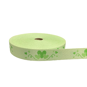 ALÇA ACETINADA 30MM ESTAMPADA COR CORAÇÃO VERDE 1 METRO