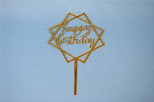 Topo de Bolo Pequeno Happy Birthday Dourado Modelo 4