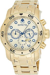 Relógio Invicta ORIGINAL  masculino Pro Diver Scuba 48 mm dourado de aço inoxidável cronógrafo de quartzo, dourado (modelo: 0074)