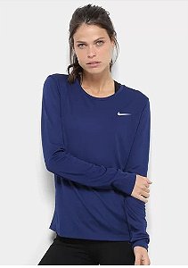 Camiseta Manga Longa Nike Dri-Fit Miler Feminina - Azul - Tamanho PP