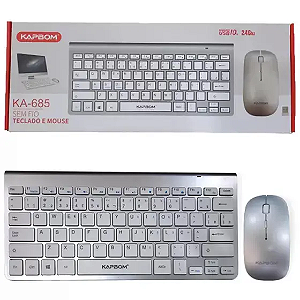 kit teclado e mouse Sem fio wireless Kapbom Usb 10m 2.4ghz ka685