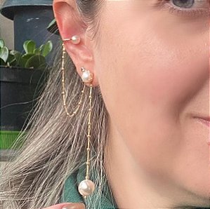 Brinco corrente pérola com piercing