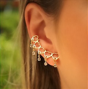 Ear cuf corações vazados com pontos de luz
