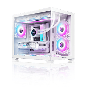 Gabinete Gamer Round5 Blast, Mini Tower, M-ATX, Aquário, Frontal e Lateral em Vidro, Branco - R5-BLAST-W-2188