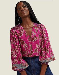 SHOULDER BLUSA BARRADO FLORAL ORQUIDEA