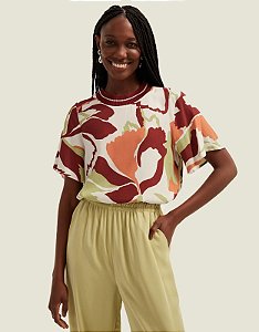 SHOULDER BLUSA FLORAL ABSTRATO