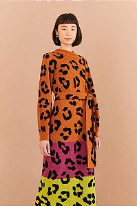 FARM VESTIDO SWEATER LEOPARDO MIX