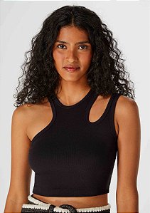 HERING BLUSA CROPPED FEMININA DECOTE ASSIMÉTRICO EM RIBANA