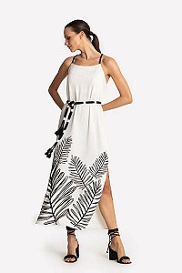 SLY VESTIDO MIDI COM ESTAMPA NA FRENTE EM VISCOSE  COM LINHO