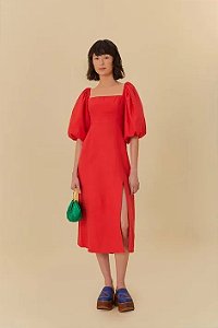 FARM VESTIDO MIDI MANGAS VERMELHO ESPETACULO