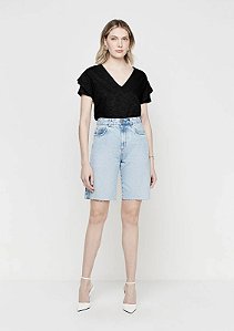 DZARM BERMUDA JEANS CINTURA ALTA RETA - AZUL