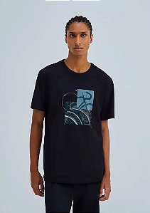 HERING CAMISETA MASCULINA MANGA CURTA COM ESTAMPA - PRETO