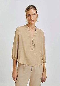 HERING BLUSA BÁSICA FEMININA MANGA 7/8 BUFANTE - BEGE