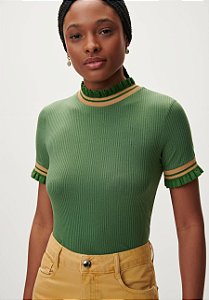 LEZ A LEZ BLUSA CANELADO COM GOLA ALTA RETILÍNEA