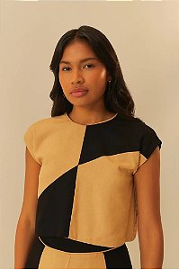 FARM BLUSA QUADRADA BICOLOR PRETO
