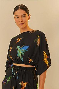 FARM BLUSA CROPPED ESTAMPADA PASSAROS AMAZONIA