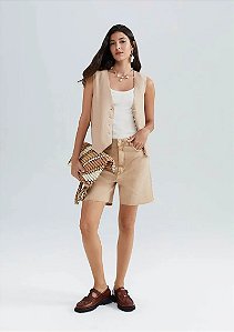 HERING BERMUDA FEMININA CINTURA MÉDA EM SARJA - BEGE