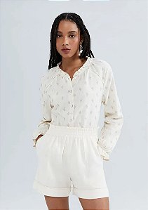 HERING SHORTS FEMININO CINTURA ALTA COM LINHO - CREME